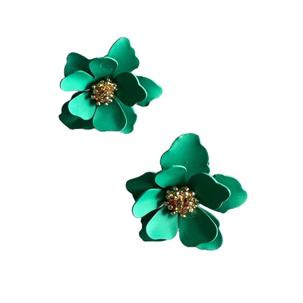 Green and Gold Flower Stud Earrings